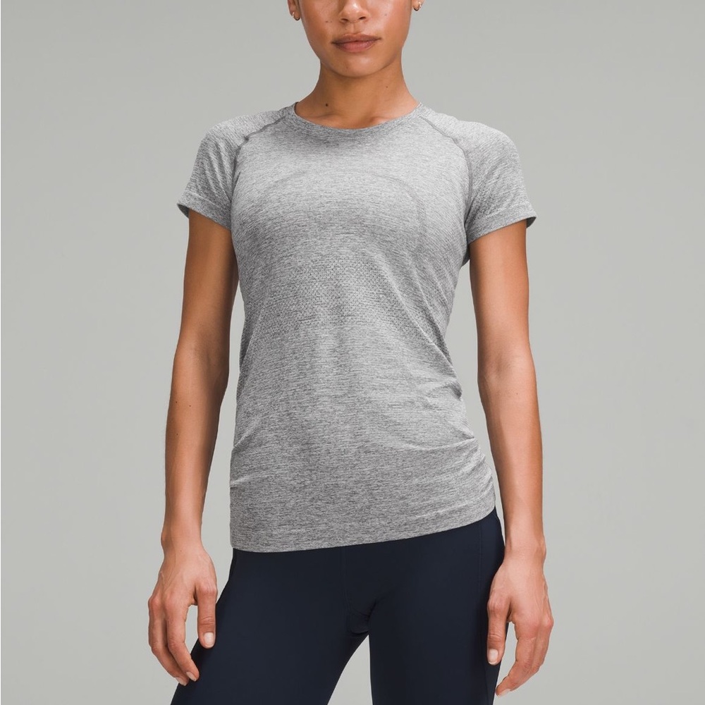 *tag cut out* lululemon grey swifty tech short sleeve shirt 2.0 size 4